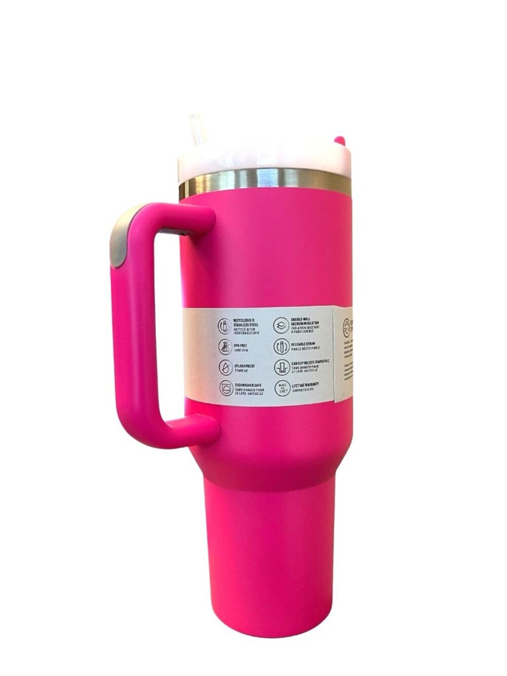 STANLEY Quencher H2.0 FlowState 40 Oz Tumbler Barbie Pink Fuscia Lid Straw New - Picture 3 of 5